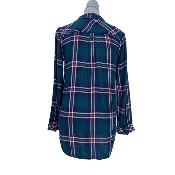 41 Hawthorn Plaid 1/4 Button Up Long Sleeve Blouse - Picture 4 of 6